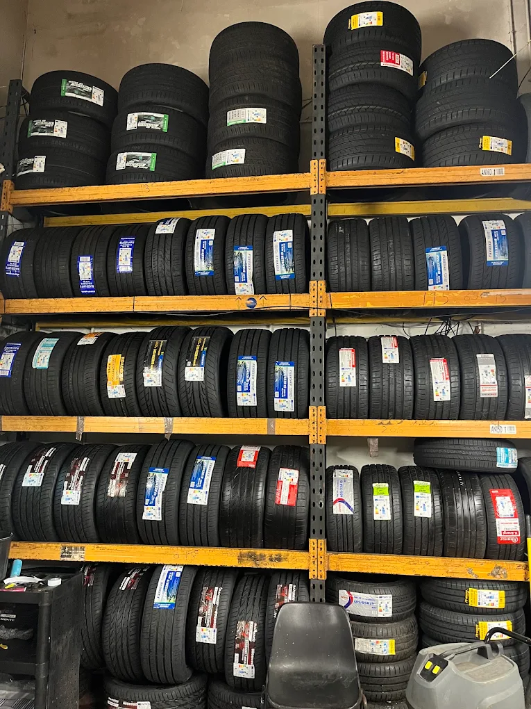 Tyres on the rack at our Walsall workshop